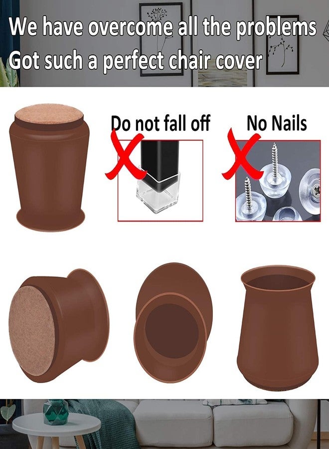 JICOOT 4 Pcs Silicone Chair Leg Caps with Soft Felt Bottom Furniture Chair Leg Floor Protectors Free Moving Furniture Foot Protection Cover Prevents Scratches and Noise (Brown) - Image 5